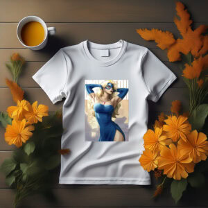 Blonde Superheroine in Blue Dress Shirt