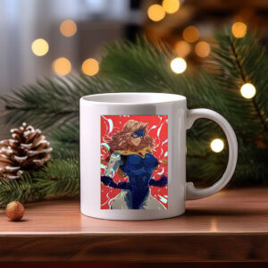 Blonde Superheroine in Blue Suit Mug