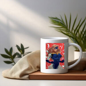 Blonde Superheroine in Blue Suit Mug