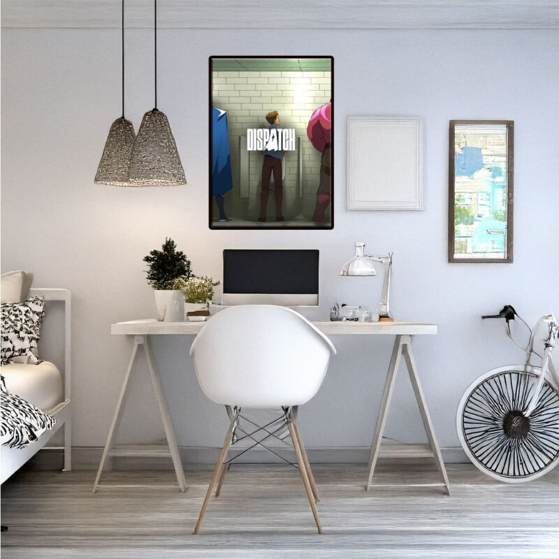 Superheroes in a Public Restroom Poster