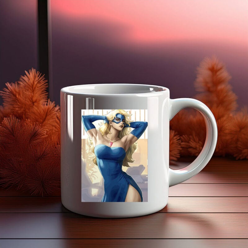 Blonde Superheroine in Blue Dress Mug