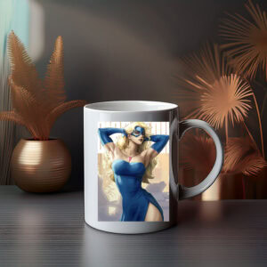 Blonde Superheroine in Blue Dress Mug