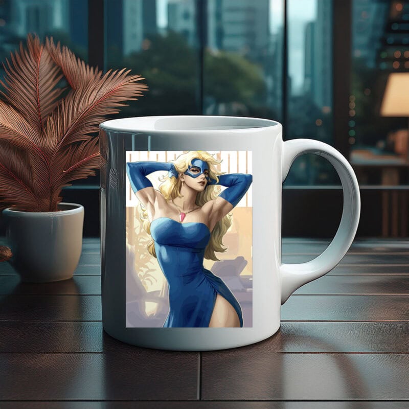 Blonde Superheroine in Blue Dress Mug