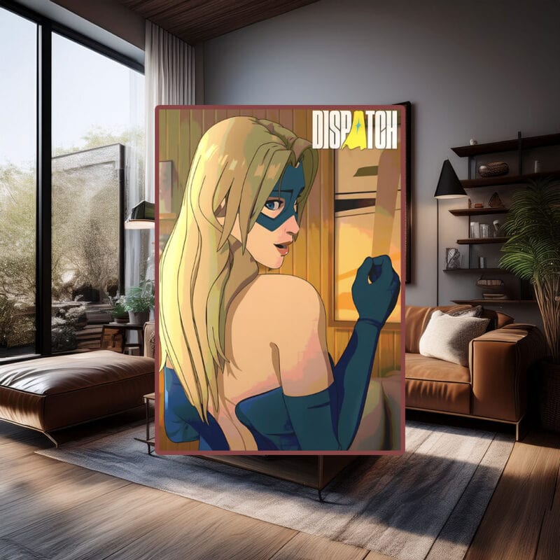 Blonde Superheroine in Blue Mask Poster