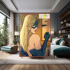 Blonde Superheroine in Blue Mask Poster