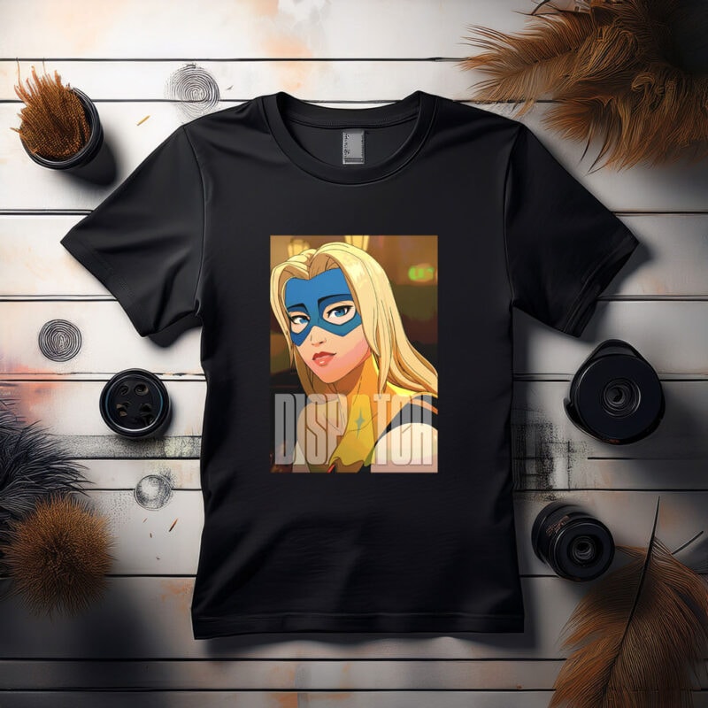 Blonde Superheroine with Blue Mask Shirt