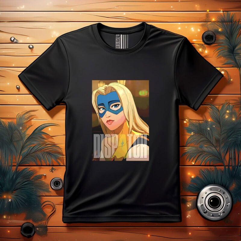Blonde Superheroine with Blue Mask Shirt