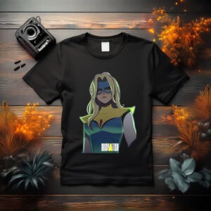 Blonde Superheroine with Mask Shirt