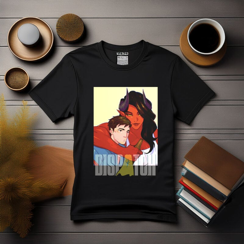 Demon Girl Hugging Man with Beer Shirt