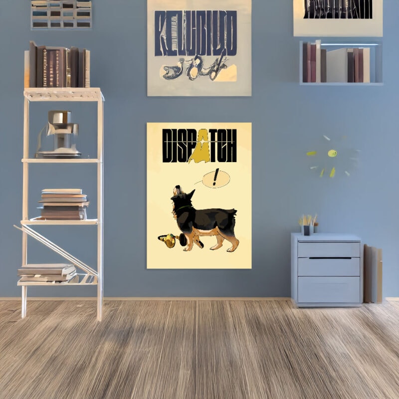 Dispatch Dog with Headphones Illustration Poster